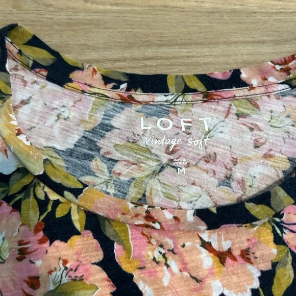 LOFT Vintage Soft Floral Top - Pink and Yellow on Navy Blue - Picture 3 of 3